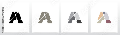 Pebbles Small Rock Flat Color Letter Initial Logo Design A