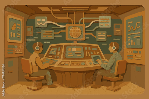 Vintage isolated systems command coordinating vector no icon multiple futuristic retro augmented