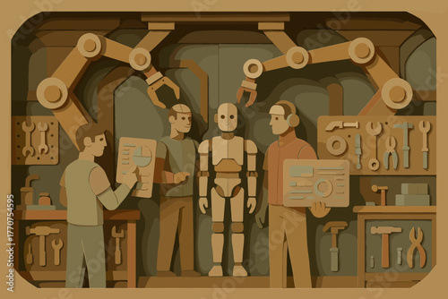 Vector lab shapes bubbles neon emojis speech no icon glowing assembling robot