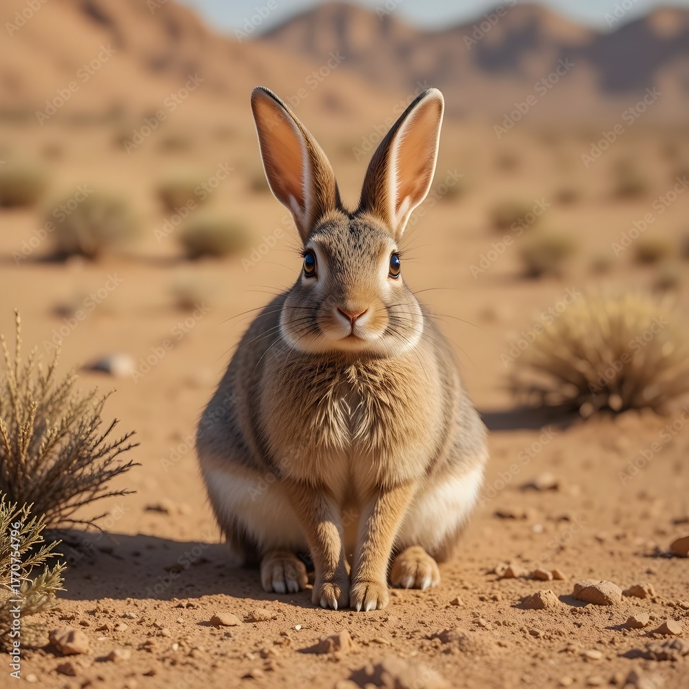 Fototapeta premium desert rabbit sitting on sandy ground 
