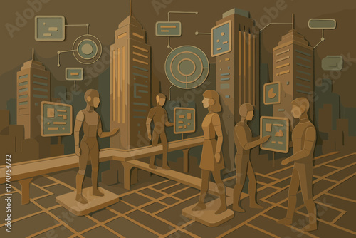 Art advanced clean icon labels cityscape retro street vector futuristic flat glowing