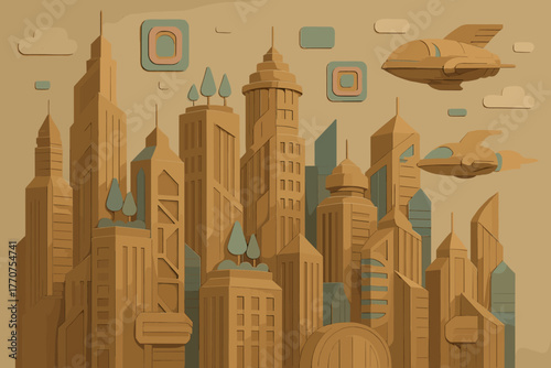 Futuristic art bubbles balanced numbers cityscape neon icon no vector advanced fusion