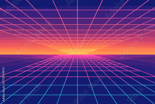 No futuristic perspective icon vector horizon bubbles punctuation numbers colors neon illustration