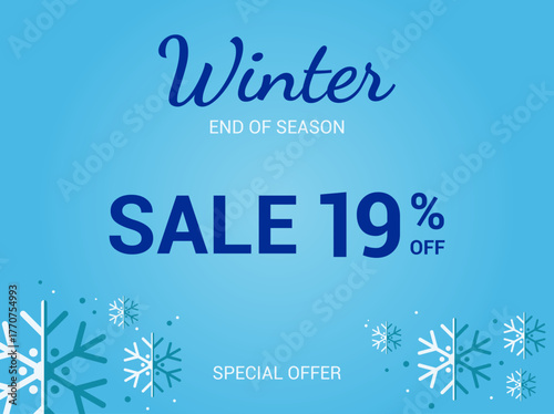 19% off sale banner. Nineteen percent special offer. Winter sale banner. Winter End of Season Sale Background Design. Vector Template for advertising, web and social media.