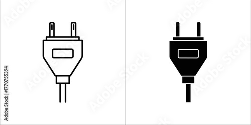 Black and white electric plug icon for web and mobile design