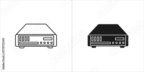 Black and white line drawing of a media player