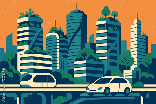 Moving icon buildings no transportation speech clean cityscape vector minimalism futuristic letters