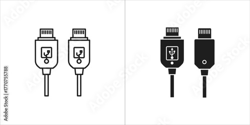 Usb cable connector icon in outline and glyph style