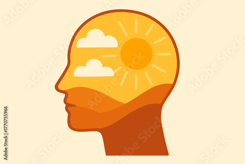 Icon vector landscape mind head cohesive letters optimistic numbers no sunny hills