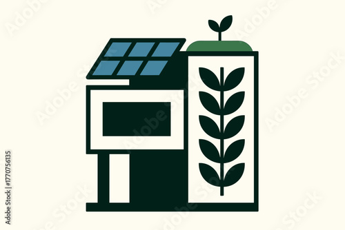 Vector solar strong panels vertical design building professional sustainable garden architecture icon