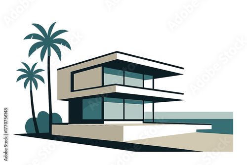 Coastal white icon open ocean view vector base proportion minimalism minimal modern