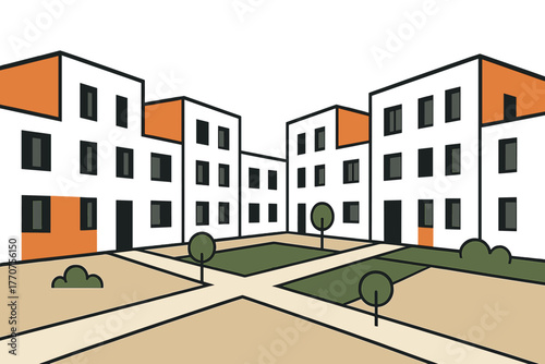 Layout professional white vector facades design clean minimal housing color geometric icon