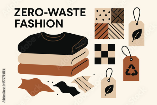 Waste tags background composition vector fashion flat minimal zero scraps white fabric