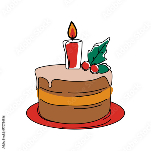 Christmas Cake Decorated With Holly Berries