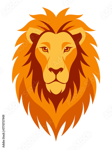 Stylized illustration of a majestic lion head with a fiery orange mane against a black background