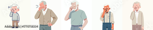 vector of a grandfather rubbing his sore eyes