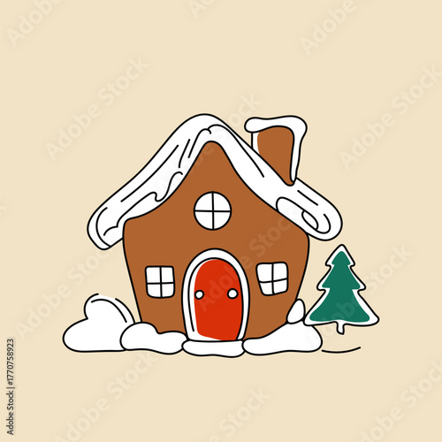 Xmas Gingerbread House, vector line art