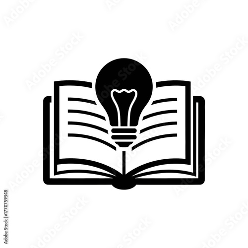 Black open book with light bulb vector illustration