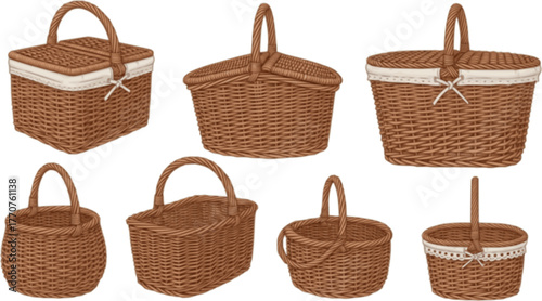 Wicker basket vector realistic set icon. Vector illustration basketry on white background. Isolated realistic set icon wicker basket .
