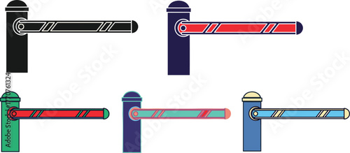 Assortment of barrier gate icons in various colors including black, red, green, teal, and blue