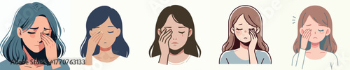 vector of a woman rubbing his sore eyes