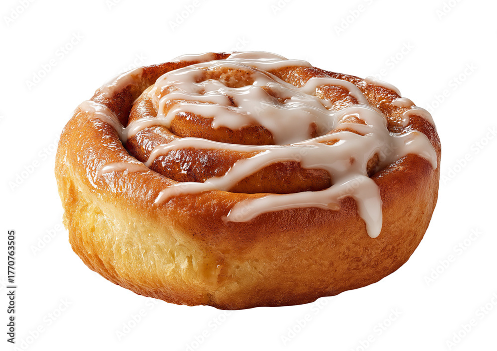 Fototapeta premium Cinnamon Roll with White Glaze isolated on a transparent background 2
