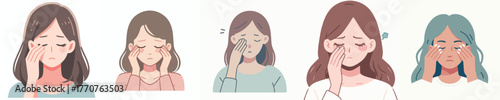 vector of a woman rubbing his sore eyes