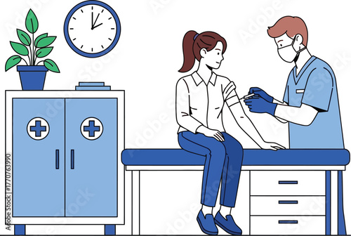 Doctor administers vaccine to patient in bright, clean clinic