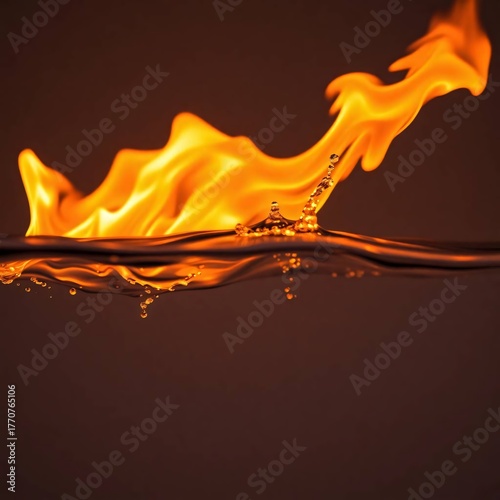 Flame's Dance on Water: An intriguing juxtaposition of the elements, a vibrant flame gracefully dances atop the serene surface of water, creating a captivating display of contrast.
