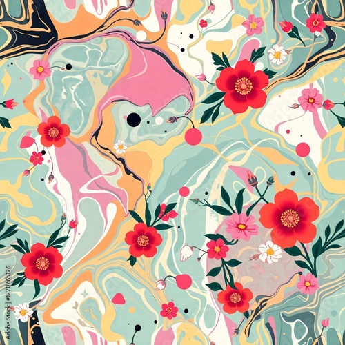 Floral Symphony: A harmonious blend of artistic swirls and vibrant blossoms, creating an enchanting tapestry of nature's beauty and creative expression.