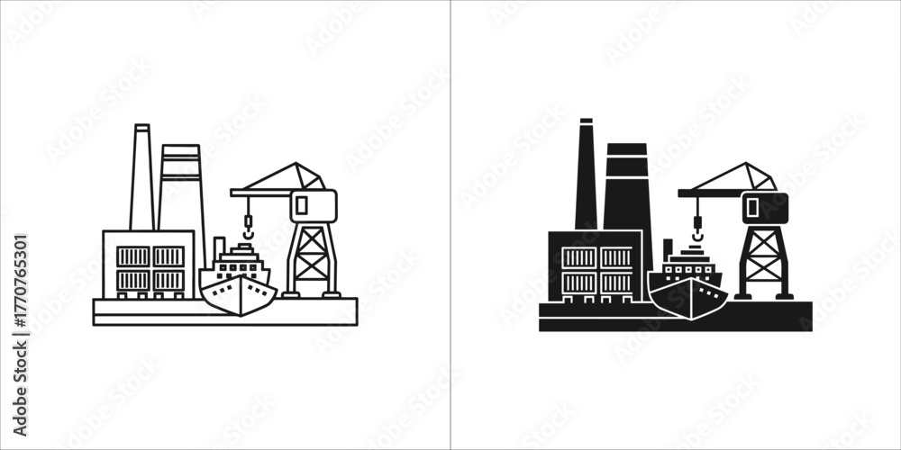Obraz premium Black and white line drawing of a factory, for easy use