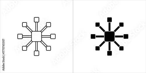Black network icon, connection node silhouette symbol