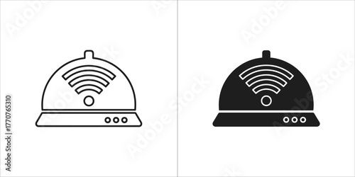 Black wifi router icon, wireless internet connection and network device