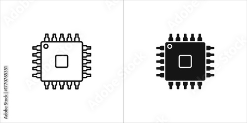 Microchip icon in outline and glyph style for electronic device