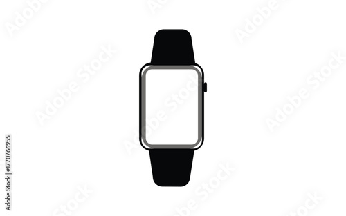 Modern rectangular smartwatch with black strap isolated on white background