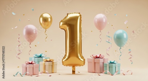 Celebrate milestone moments with festive balloons, gifts, and confetti for a joyous occasion