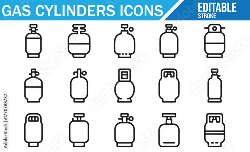 Gas storage containers — editable stroke icon pack for hazard and safety materials