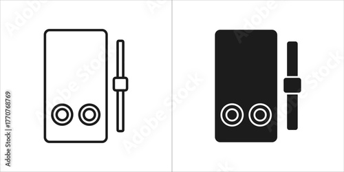 Outline and glyph icon showing a sound system