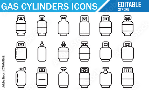 Propane and oxygen tanks — editable line icons for welding, medical, and fuel storage