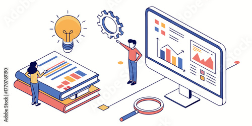 Innovative isometric business strategy, data analysis and creative problem solving for success