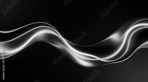 Minimalist silver flowing wave lines on black background, abstract design