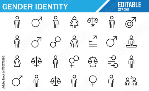 Gender spectrum symbol set — editable outline icons for education, policy, HR and awareness