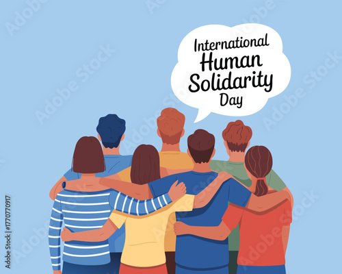 Human Solidarity banner of happy friend group hug.