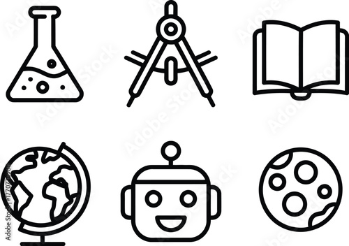 Line Art Icons Representing Science, Education, and Technology