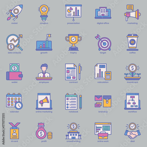 Creative Business and Digital Startup Icon Set Flat Color Icons