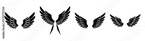 angel wings silhouette vector icons collection isolated on white background.Christmas Vector Icon Set.