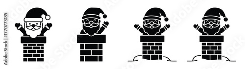 chimney with santa silhouette vector icons collection isolated on white background.Christmas Vector Icon Set.