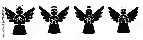 christmas angel silhouette vector icons collection isolated on white background.Christmas Vector Icon Set.