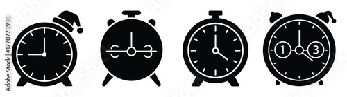 christmas countdown clock silhouette vector icons collection isolated on white background.Christmas Vector Icon Set.