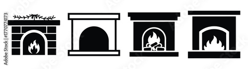 christmas fireplace silhouette vector icons collection isolated on white background.Christmas Vector Icon Set.